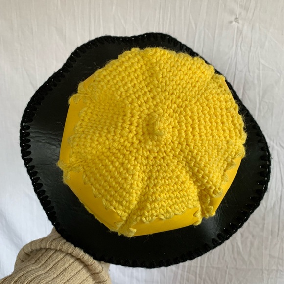 Unique Black & Yellow Crochet Faux Leather Bucket Hat - Picture 8 of 8